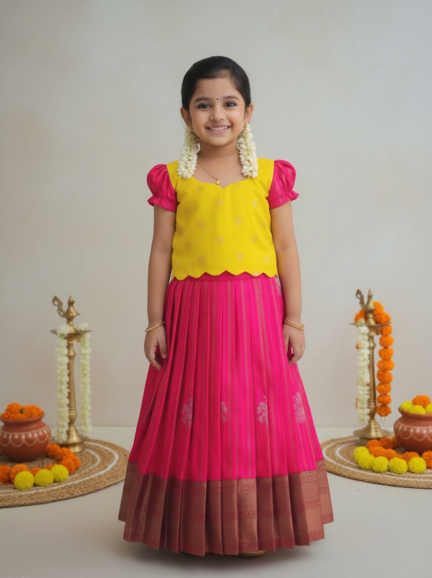 Sunshine - Premium soft silk top and semi silk skirt